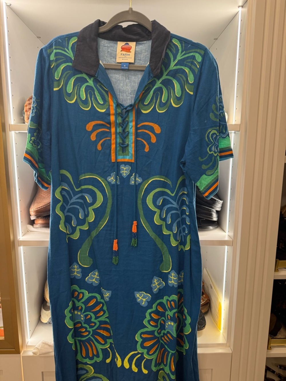 FARM Rio Blue & Green Lace-Up Printed Caftan - Picture 4 of 9